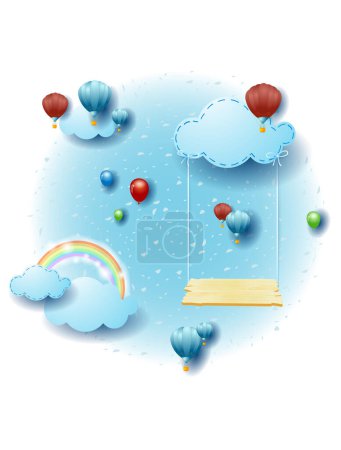 Illustration for Landscape with hanging cloud and swing. Vector illustration eps10 - Royalty Free Image