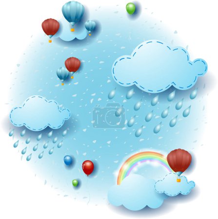 Ilustración de Cielo paisaje con nubes y lluvia, ilustración de fantasía. Vector eps10 - Imagen libre de derechos