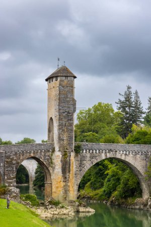 Photo for Pont Vieux, bridge in Orthez, New Aquitaine, Departement Pyrenees Atlantiques, France - Royalty Free Image