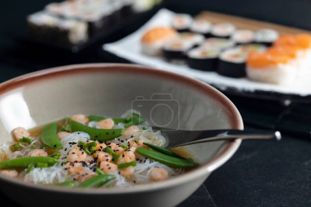 Photo for Various dishes of Asian cuisine with typical sushi - Royalty Free Image