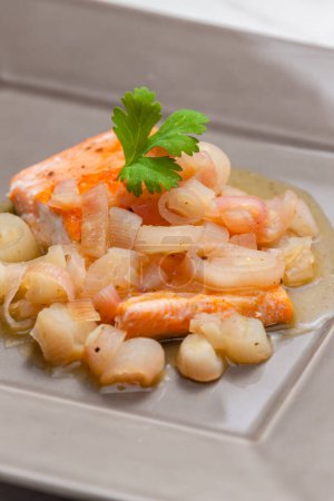 Photo for Salmon fillet with shallot sauce - Royalty Free Image