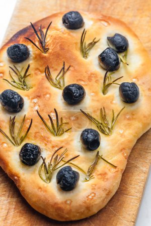 Photo for Foccacia with black olives and rosemary - Royalty Free Image