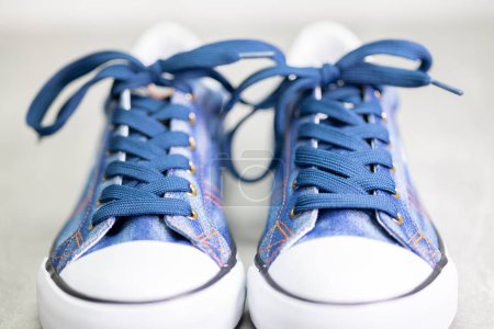 Photo for Close up of denim sneakers - Royalty Free Image