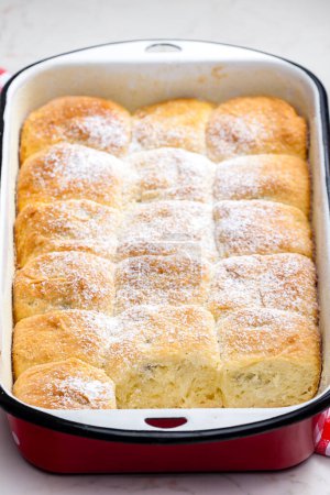 Photo for Traditional Czech stuffed buns in baking tray - Royalty Free Image