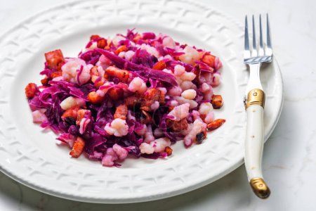 Photo for Halusky with bacon and red cabbage - Royalty Free Image
