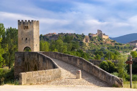 Photo for Stone bridge over Ebro river in Frias, Burgos province, Castilla Leon, Spain - Royalty Free Image