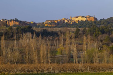 Photo for Landscape with historic ocher village Roussillon, Provence, Luberon, Vaucluse, France - Royalty Free Image