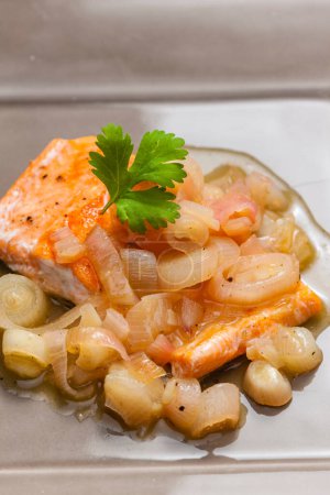 Photo for Salmon fillet with shallot sauce - Royalty Free Image
