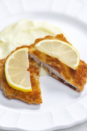 Photo for Veal schnitzel with mashed potatoes - Royalty Free Image