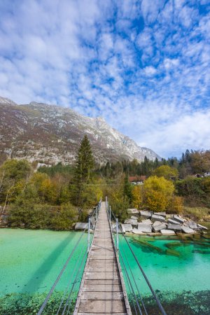 Photo for Rope bridge on the river Soca, Triglavski national park, Slovenia - Royalty Free Image
