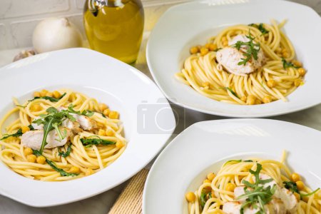 Photo for Pasta with chicken and arugula - Royalty Free Image