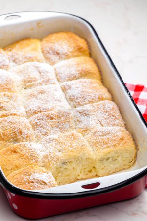 Photo for Traditional Czech stuffed buns in baking tray - Royalty Free Image