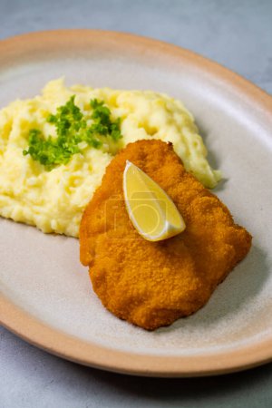 Photo for Typical Czech cuisine chicken cutlet with mashed potatoes - Royalty Free Image