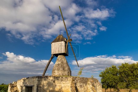 Photo for Windmill of La Tranchee and vineyard near Montsoreau, Pays de la Loire, France - Royalty Free Image