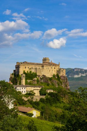 Photo for Bardi castle (Castello di Bardi) with town, province of Parma, Emilia Romagna - Royalty Free Image