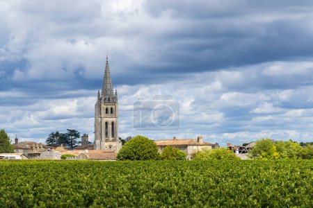 Téléchargez les photos : Vignobles avec ville de Saint-Emilion, Aquitaine, Gironde, France - en image libre de droit