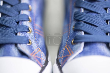 Photo for Close up of denim sneakers - Royalty Free Image