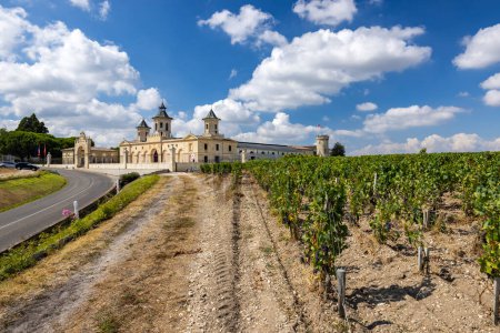 Foto de Viñedos con Chateau Cos d 'Estournel, Burdeos, Aquitania, Francia - Imagen libre de derechos