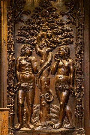 Photo for Adam and Eve, Auch Cathedral, UNESCO site, Midi-Pyrenees, France - Royalty Free Image