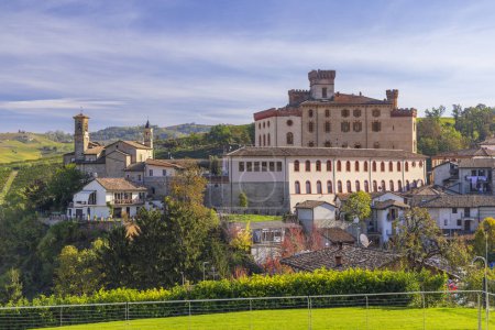 Téléchargez les photos : Château et ville avec vignoble à Barolo, région Langhe, Piémont, Italie - en image libre de droit