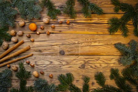 Photo for Traditional Czech Christmas on wood decoration with twig and nut - Royalty Free Image