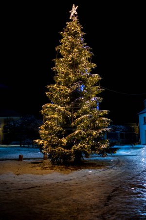 Téléchargez les photos : Arbre de Noël sur la place de Nove Mesto nad Metuji, République tchèque - en image libre de droit