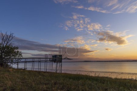 Photo for Traditional fishing hut on river Gironde, Bordeaux, Aquitaine, France - Royalty Free Image