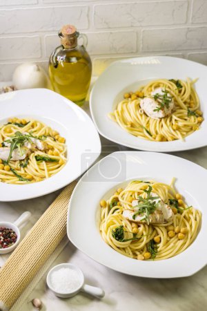 Photo for Pasta with chicken and arugula - Royalty Free Image