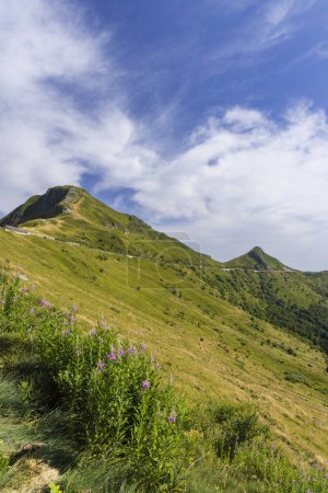 Foto de Puy Mary (1783 m) con carretera, Cantal, Región de Auvernia-Ródano-Alpes, Francia - Imagen libre de derechos