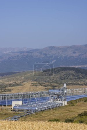 Photo for Fresnel-type thermodynamic concentration solar power plant in Llo, France - Royalty Free Image