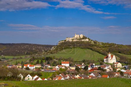 Photo for View of  Falkenstein ruins and town with vineyard - Royalty Free Image