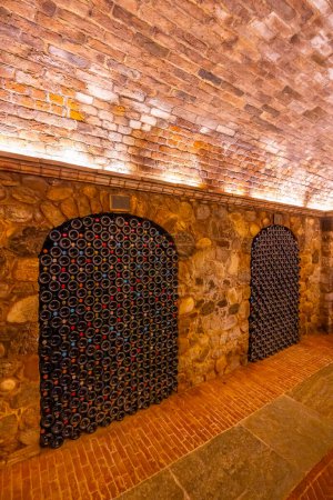 Stored wine bottles, wine cella, Canale, Piedmont, Italy
