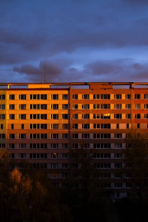 Photo for Old block of flats - apartment building made from concrete panels in communist era in eastern Europe, Prague, Czech Republic - Royalty Free Image