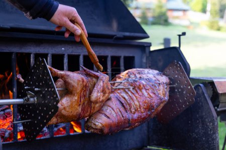 Téléchargez les photos : Porc rôti et dinde sur la broche - en image libre de droit