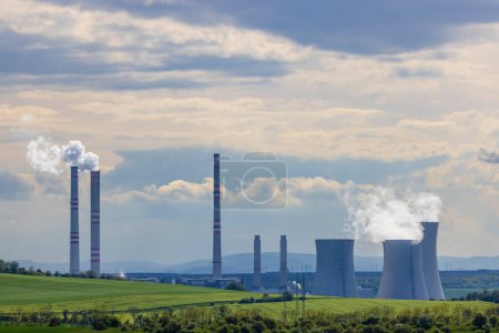 Fresh spring landscape with power station near Most, North Bohemia, Czech Republic