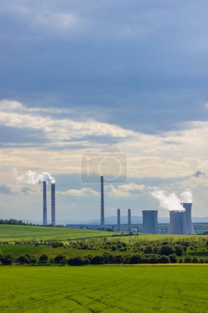 Fresh spring landscape with power station near Most, North Bohemia, Czech Republic