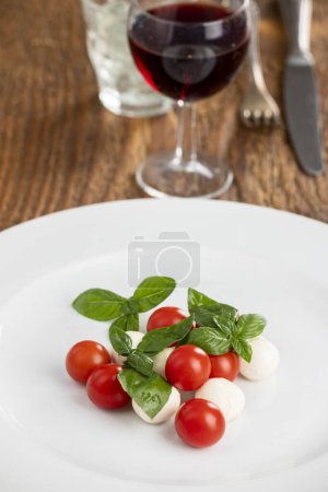 Téléchargez les photos : Italian insalada caprese on a white plate - en image libre de droit