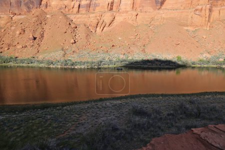 Photo for A fishing boat on the Colorado river on the north half of Horseshoe Bend.  Located just outside of Page, Arizona. - Royalty Free Image