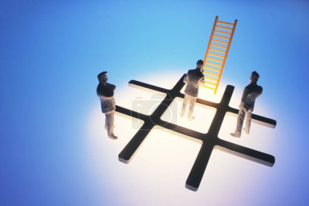 Photo for Tic Tac Toe with Businessman Figures and Miniature Ladder - Royalty Free Image