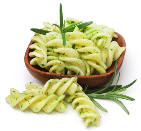 Photo for Pasta with rosemary over white background - Royalty Free Image