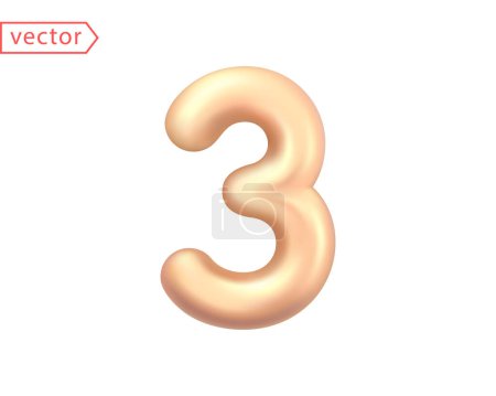 Illustration for 3d Golden Number 3. Arabic Number Three Sign in Gold Color. Realistic Golden Shiny 3D Symboll isolated on white background. Birthday, Anniversary, New Year, Holiday Concept. 3D vector illustration - Royalty Free Image