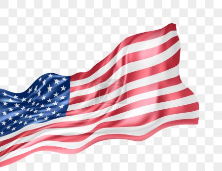 Téléchargez les illustrations : Flag of the United States waving in the wind. Shiny Silk USA flag with pleats. Wavy USA flag illustration. American Flag isolated on transparent background. Realistic 3d vector illustration - en licence libre de droit