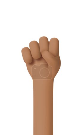 Illustration for Fist gesture. African-American hand clenched in a fist. The concentration of strength and will. Hand gesture in 3D cartoon style isolated on white background. 3d vector illustration - Royalty Free Image