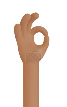 Illustration for Ok hand gesture. African American hand. All Right, Good, All is Well. Concept of approval, acceptance, consent, good condition. Icon isolated on white background. 3D cartoon vector illustration - Royalty Free Image