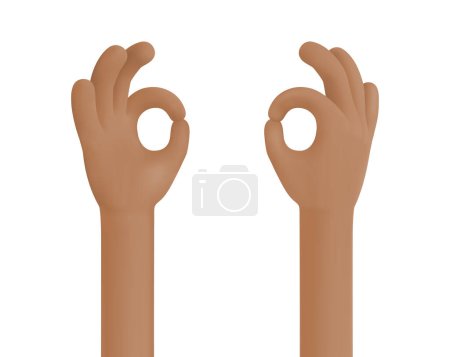 Illustration for OK, human hand gesture isolated on white. Different sides of the hand. African American hand. Approval, Acceptance, Consent, Good Condition, All Right, Good Concept. 3d Cartoon Vector illustration - Royalty Free Image