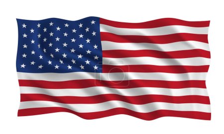 Bandera de Estados Unidos. Bandera oficial de los Estados Unidos ondea en el viento. Símbolo USA. Bandera realista de los Estados Unidos de América. Icono aislado sobre fondo blanco. Ilustración vectorial 3D