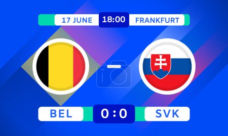 Belgium vs Slovakia Match Design Element. Flags Icons with transparency isolated on blue background. Football Championship Competition Infographics. Announcement, Game Score Template. Vector graphics