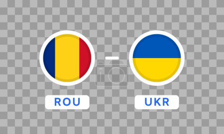 Rumänien vs Ukraine Match Design Element. Flaggensymbole isoliert auf transparentem Hintergrund. Infografiken zum Wettbewerb der Fußballmeisterschaft. Ankündigung, Spielstand Vorlage. Vektorgrafik
