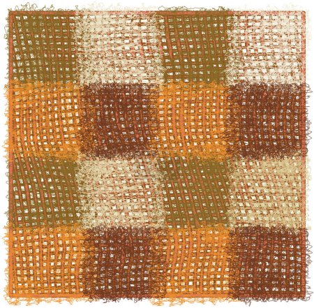 Ilustración de Tejido cuadrado a cuadros alfombra esponjosa, estera, cuadros, alfombra de color marrón, verde, naranja, beige aislado en tocino blanco - Imagen libre de derechos