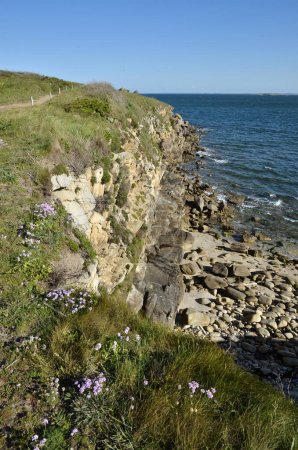 Foto de Costa rocosa de Costa Salvaje (cte sauvage) de la península de Quiberon en el departamento de Morbihan en Bretaña en el noroeste de Francia - Imagen libre de derechos